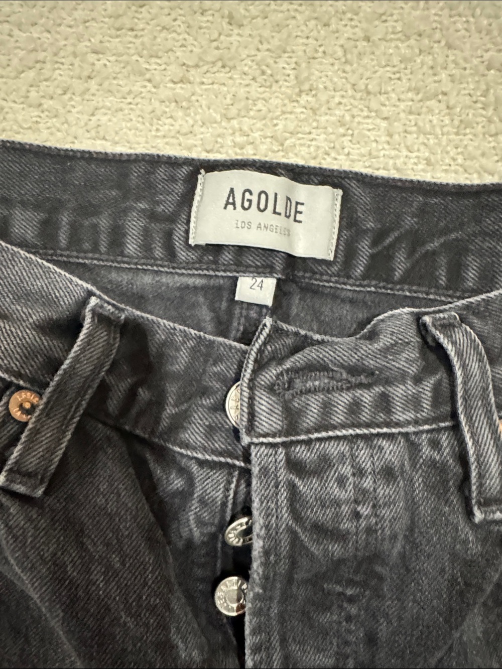Agolde Charcoal Black High-Rise Button-Fly Jeans - Picture 2 of 12